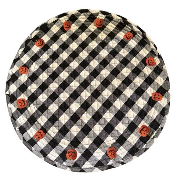 Set of 4 Shabby Chic Halloween Jack-O'-Lantern Buffalo Plaid Quilted Placemats - Picture 1 of 7